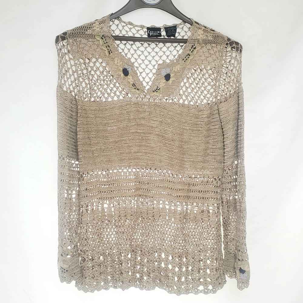 Crochet Lace Sweater Crossing Pointe Large